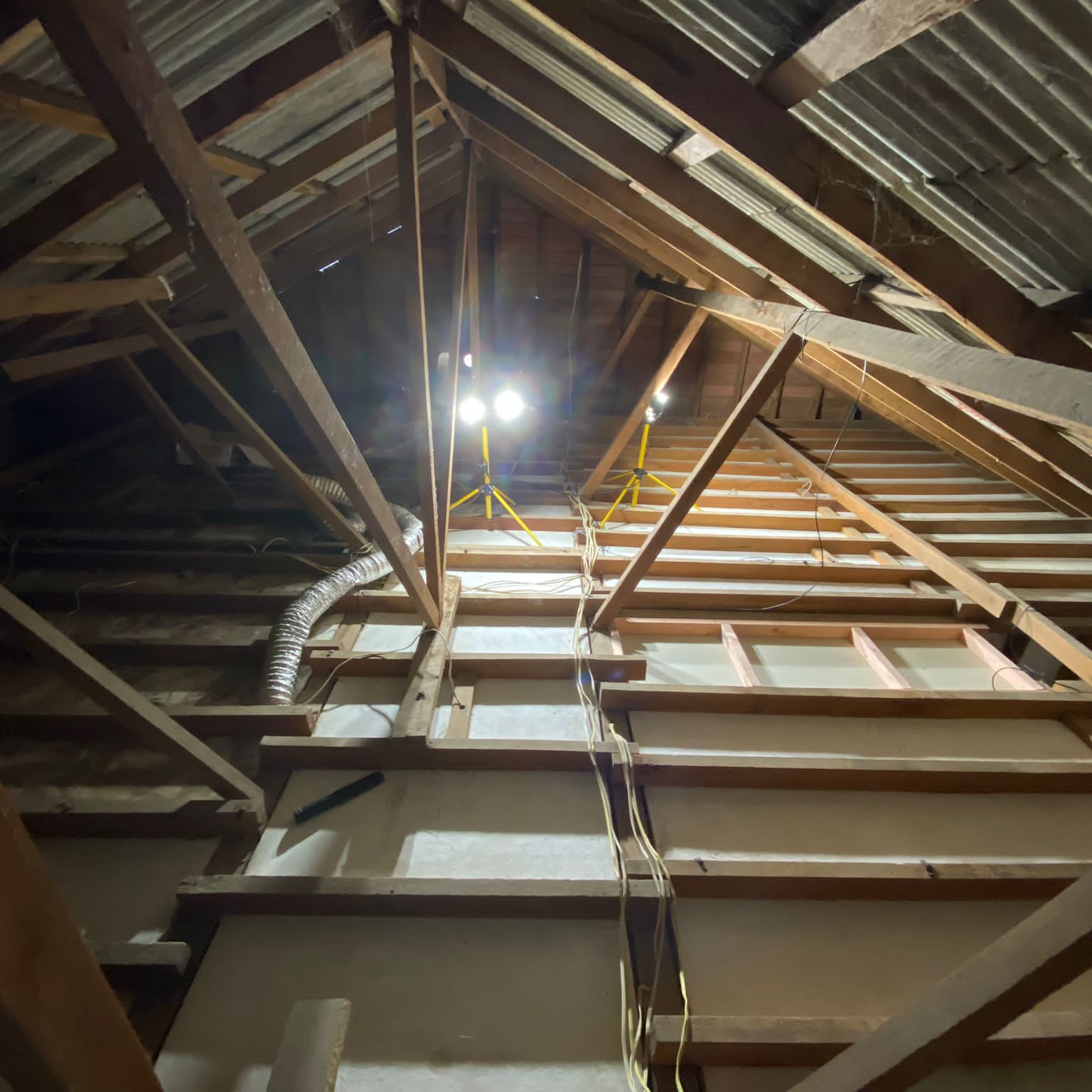 Inside view of the ceiling cavity in a Class B asbestos roof.