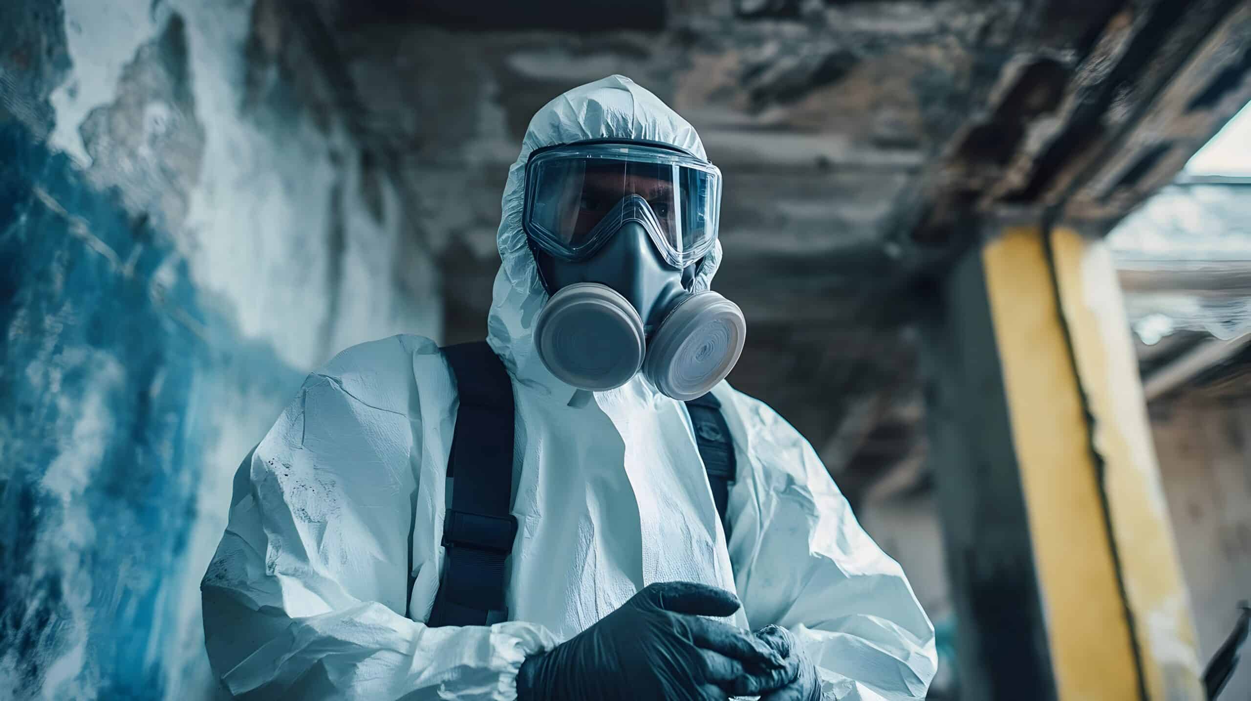 Asbestos Removal Specialist Carefully Dismantling Hazardous Materials in Old Building